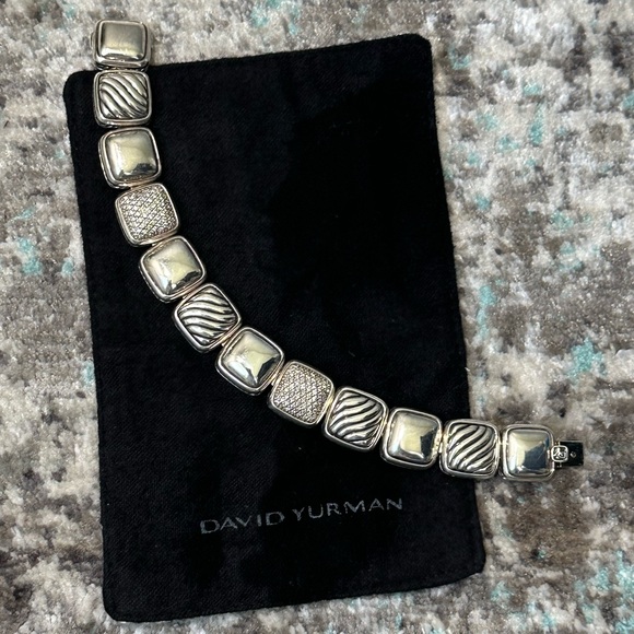 Vintage David Yurman 1-Row Linear Chiclet Bracelet Sterling Silver w/Diamonds - Picture 3 of 15